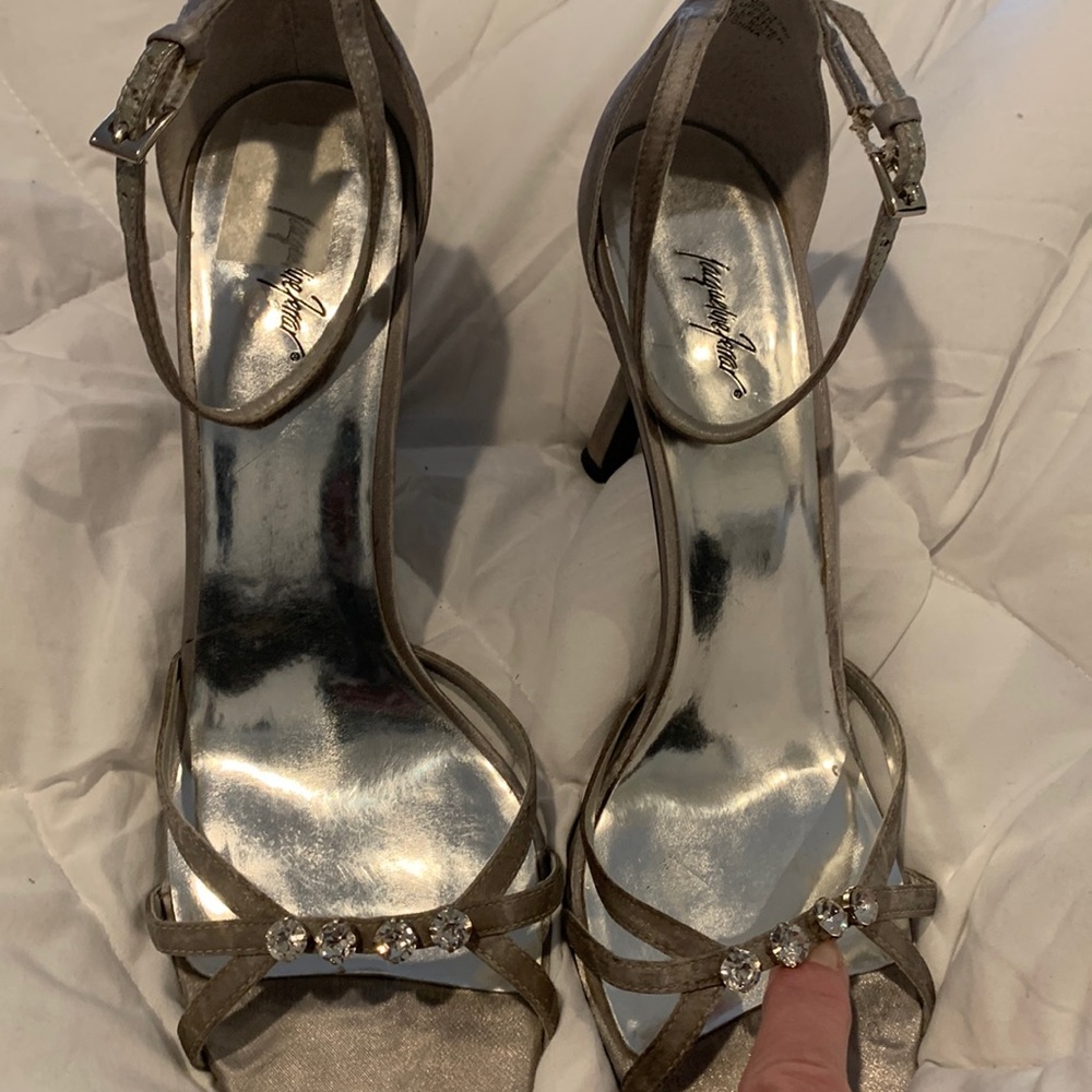 Jacqueline Ferrar Silver Open Toe Ankle Strap Evening Size 9.5